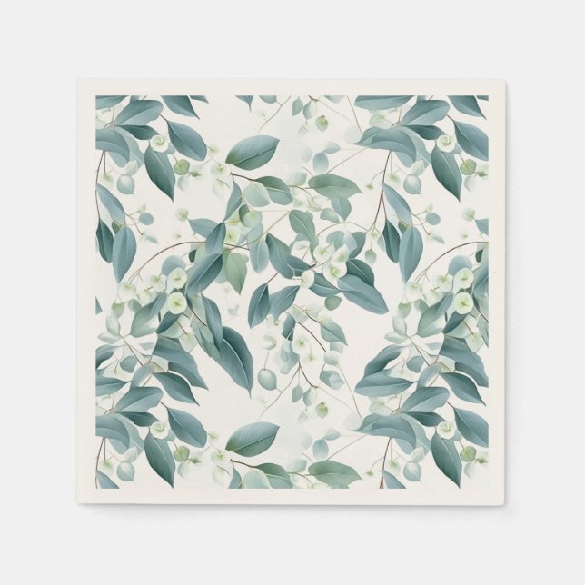 Grünes Eukalyptus-Weißpapier im Wasserfarbstil Serviette (Vorderseite)
