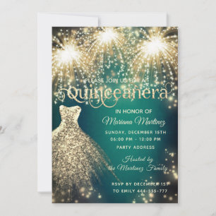 Grünes extravagantes Feuerwerk Goldglanzkleid Einladung