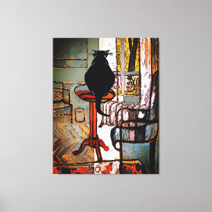 Grünes Fenster mit schwarzer Katze Leinwanddruck