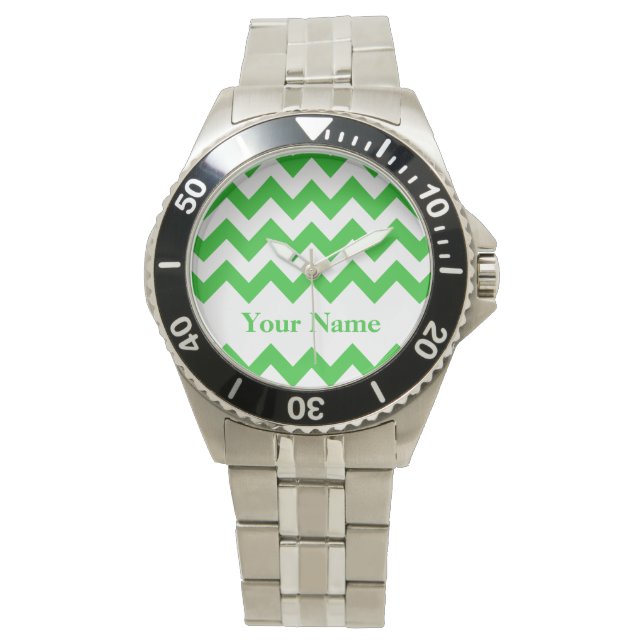 Grünes Fett Zickzack mit Monogramm Armbanduhr (Vorderseite)