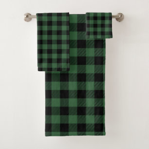 Grünes Flanell Lumberjack Buffalo Kariert Man Mus Badhandtuch Set