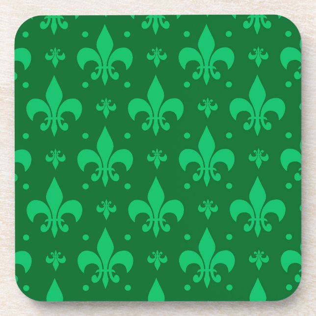 Grünes Fleur-de-lis-Muster Getränkeuntersetzer (Vorderseite)