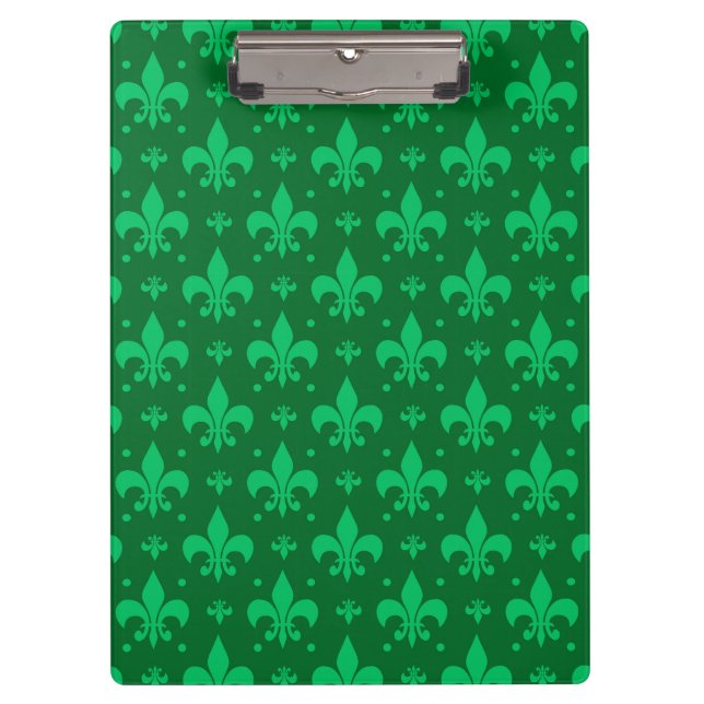 Grünes Fleur-de-lis-Muster Klemmbrett (Vorderseite)