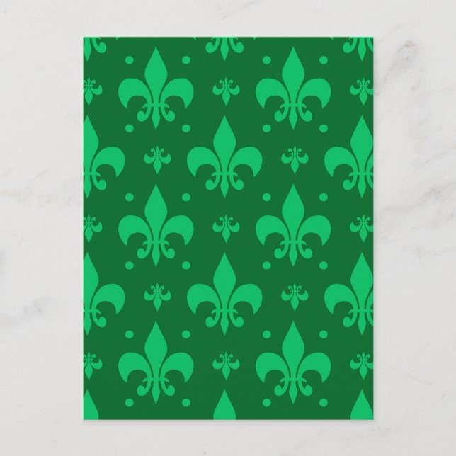 Grünes Fleur-de-lis-Muster Postkarte (Vorderseite)