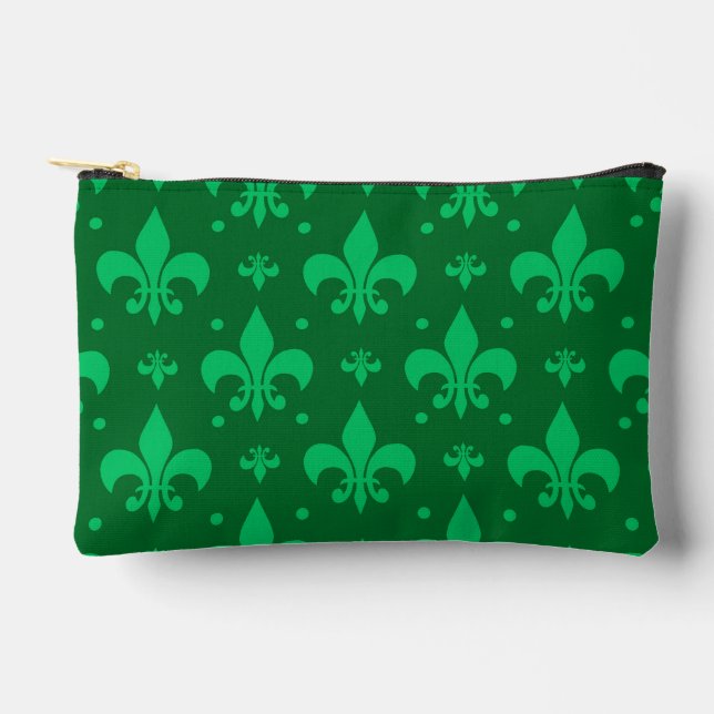 Grünes Fleur-de-lis-Muster Zubehörtasche (Vorderseite)