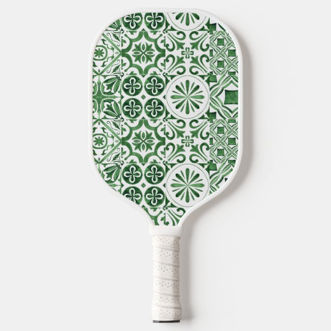 Grünes Fliesenmuster - mediterraner Spaß Pickleball Schläger (Vorderseite)