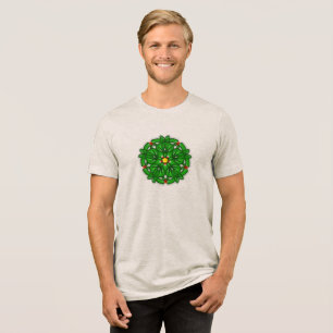 Grünes florales geometrisches Muster Tri-Blend Shirt