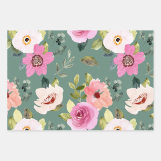 Grünes & Florales Geschenkpapier-Flat Sheet Set au Geschenkpapier Set