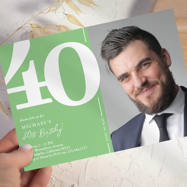 Grünes Foto 40. Geburtstag Party Einladung (Von Creator hochgeladen)