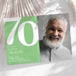 Grünes Foto 70. Geburtstagsparty Einladung<br><div class="desc">Mit diesen trendigen, grünen Geburtstagsfeiern schaffen Sie bei Ihrem 70. Geburtstagsbash nachhaltige Erinnerungen! Diese Einladungen mit einem großen, fetten Serif-Schriftart, der die Nummer '70', ein Foto des Geburtstagsjungen / -mädchens und eine moderne Vorlage zeigt, die leicht zu personalisieren ist, werden den Geist des Ereignisses einfangen. Mit ihrem einzigartigen Design werden...</div>