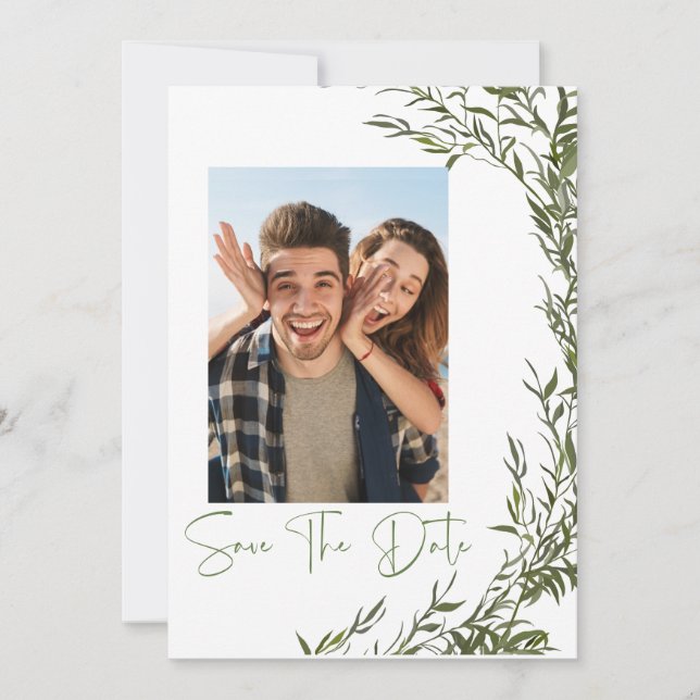 Grünes Foto Save the Date Einladung (Vorderseite)
