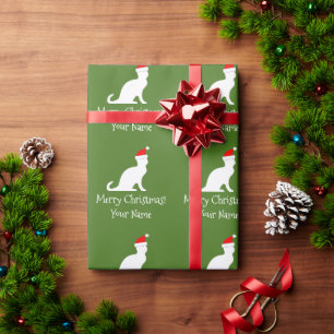 Grünes Frohe Weihnachten Santa-Katze benutzerdefin Geschenkpapier