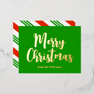 Grünes Frohe Weihnachten Zuckerstreifen Gold Folien Feiertagspostkarte