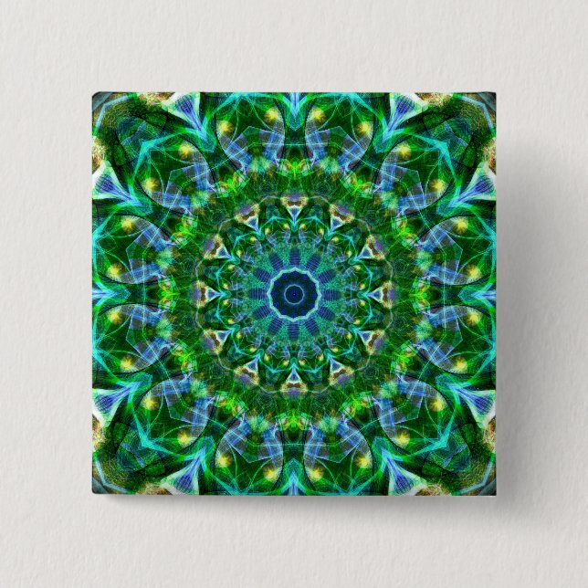 Grünes Frühlings-Kaleidoskop Button (Vorderseite)