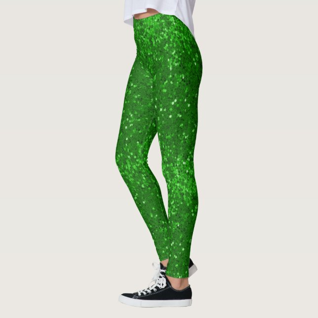 Grünes funkelndes Glittermuster Leggings (Links)