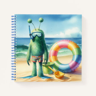 Grünes Fuzzy-Alien-Notizbuch Notizbuch