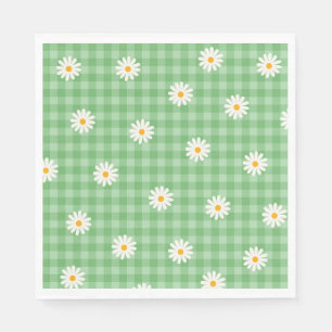 Grünes Gänseblümchen-Karomuster Blumenmuster Serviette