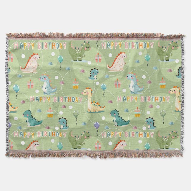 Grünes Geburtstagsmuster mit niedlichem Dinosaurie Decke (Vorderseite)