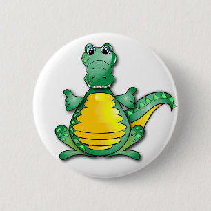 Grünes gelbes glückliches Krokodil Button