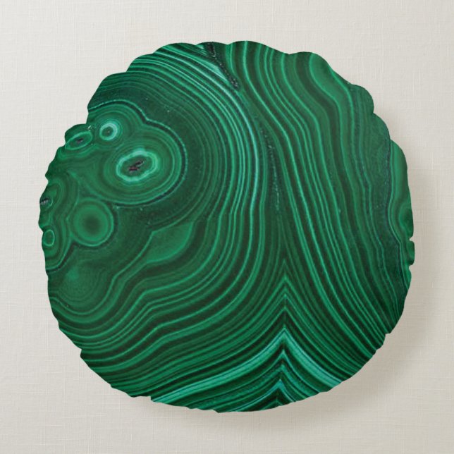 Grünes Gemein-Malachit-Naturstein-Design  Rundes Kissen (Vorderseite)