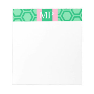 Grünes Geo mit rosa Band Monogramm Notizblock