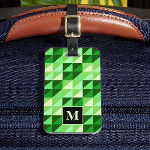 Grünes geometrisches Dreieck-Muster-Monogramm Gepäckanhänger