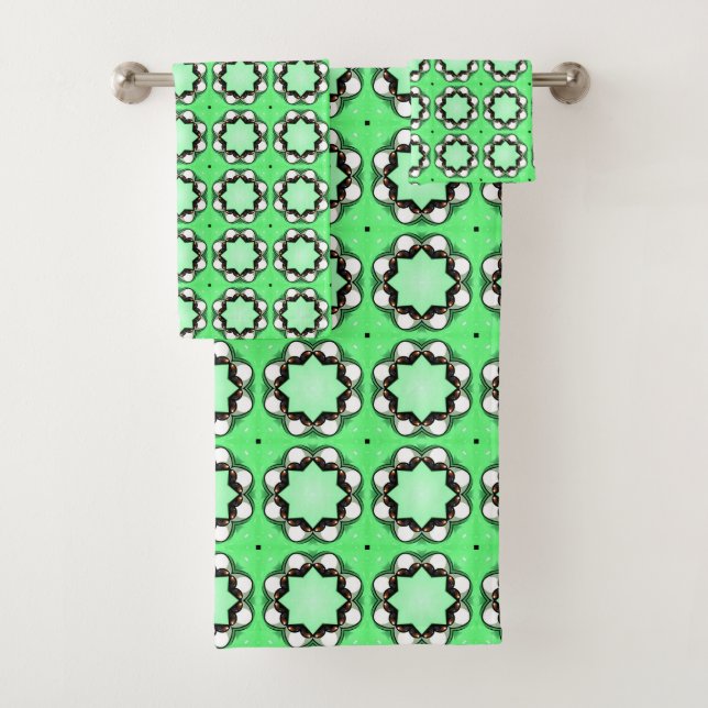 Grünes geometrisches Mandala-Muster Badhandtuch Set (Insitu)