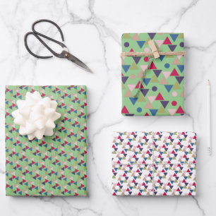 Grünes geometrisches Muster Geschenkpapier Set