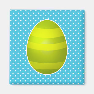 Grünes gestreiftes Ei-blauer Tupfen-Hintergrund Magnet
