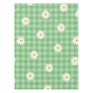 Grünes Gingham-Karo-Blumenmuster mit Gänseblümchen Tischdecke