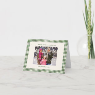Grünes Gingham-Karo gefaltete Foto Frohe Weihnacht Feiertagskarte