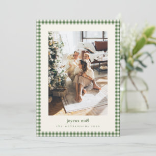 Grünes Gingham-Karo Joyeux Noel Foto Weihnachten