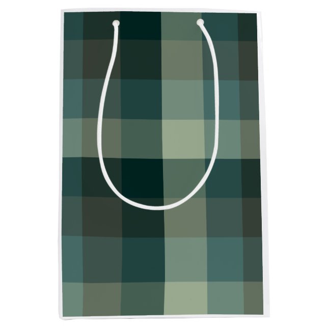 Grünes Gingham-Karo-Karo-Design  Mittlere Geschenktüte (Vorderseite)