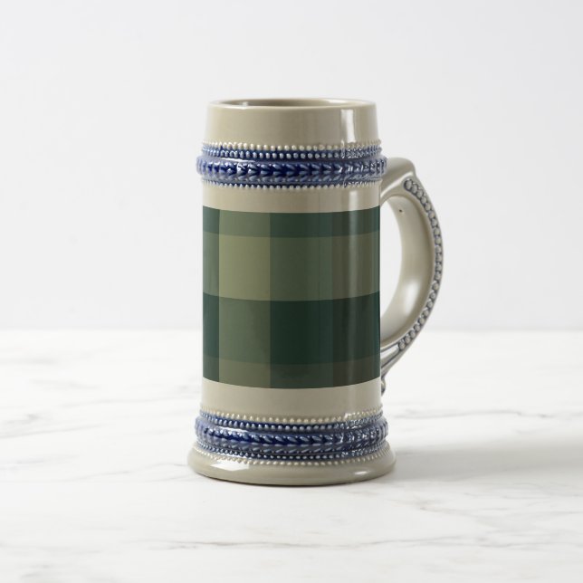 Grünes Gingham-Karo-Muster Design  Bierglas (VorderseiteRechts)