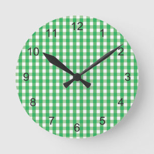 Grünes Gingham-Karo-Muster Runde Wanduhr
