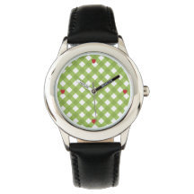 Grünes Gingham-Muster mit roten Herzen