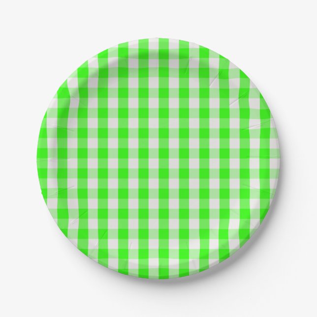 Grünes Gingham-Neonmuster durch Shirley Taylor Pappteller (Vorderseite)