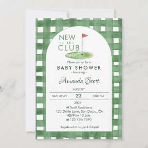 Grünes Gingham Neu Im Club Golf  Babyparty Einladung
