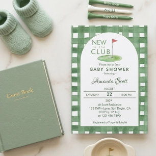 Grünes Gingham Neu Im Club Golf Babyparty Einladung