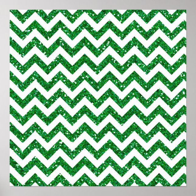 Grünes Glitter Chevron Muster Poster (Vorne)
