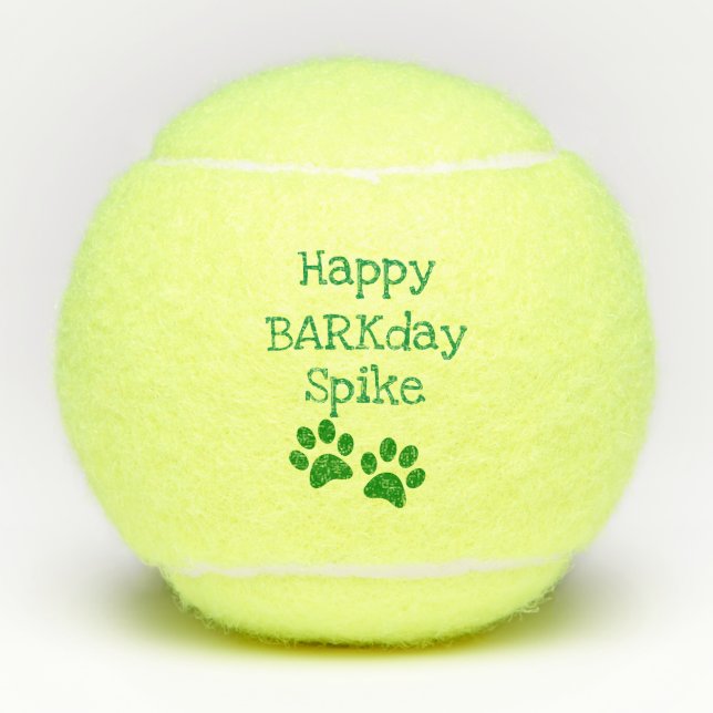 Grünes glückliches Barkday Tennisbälle (Vorderseite)
