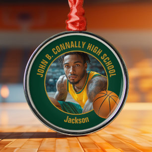 Grünes Gold Basketballspieler Foto Weihnachten Ornament Aus Metall