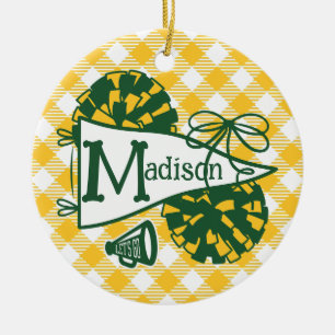 Grünes Gold Cheer Wimpel Gingham Personalisiert Keramik Ornament