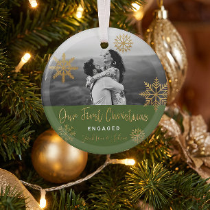 Grünes Gold Erstes Weihnachten Verlobt Ornament Aus Glas