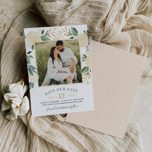 Grünes Gold Florales Grünzeug Foto Hochzeit Save The Date