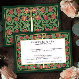 Grünes Gold Florales Schwert Königliche Hochzeit R RSVP Karte