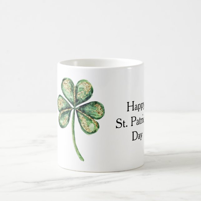 Grünes Gold Glanz Shamrock St. Patrick's Day Kaffeetasse (Mittel)