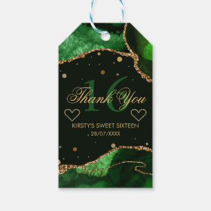Grünes & Gold Glitter Achat Süße 16 Danke Geschenkanhänger