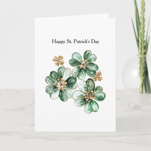 Grünes Gold Glitter Kleeblatt St. Patrick's Day Karte (Vorderseite)
