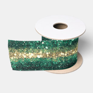Grünes Gold Glitter Weihnachten Satinband